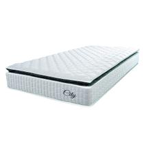 Colchão Solteiro Molas Ensacadas City Pillow Top 88x188x23cm Branco/Preto Hellen - Suporta até 110kg por Pessoa